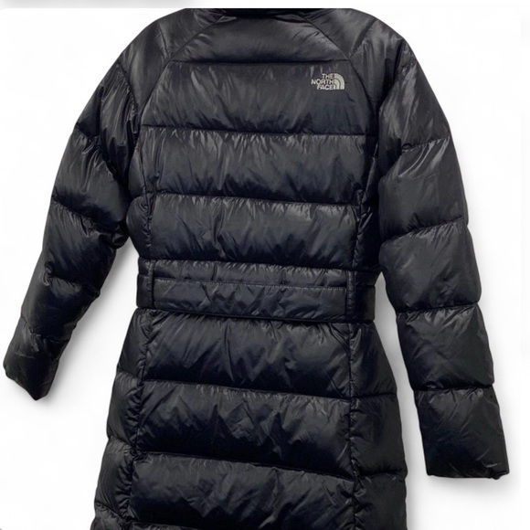 The North Face Caroline Goose Down Coat XS Glossy Black Belted Puffer - Picture 6 of 6